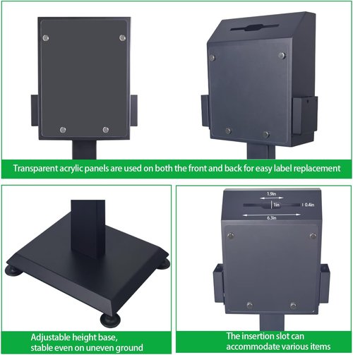 Heavy Duty Metal Suggestion Box - Locking Floor Standing Donation & Ballot Box | Secure Design with Sign Holder