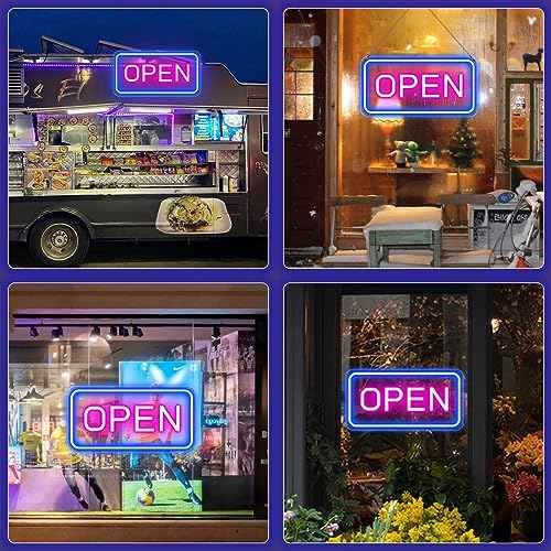 Neon Open Signs for Business, 16''x 9'' LED Open Sign, Super Bright Open Neon Sign (Blue&Pink), with ON/OFF Switch & Adapter, Neon Light Up Sign for Window Party Wall Bars Coffee Club Hotel
