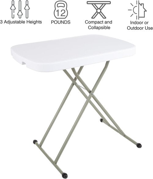 Lavish Home Portable Folding Table - 25.5 Inch Lightweight Adjustable Height Table for Indoor/Outdoor Use | White