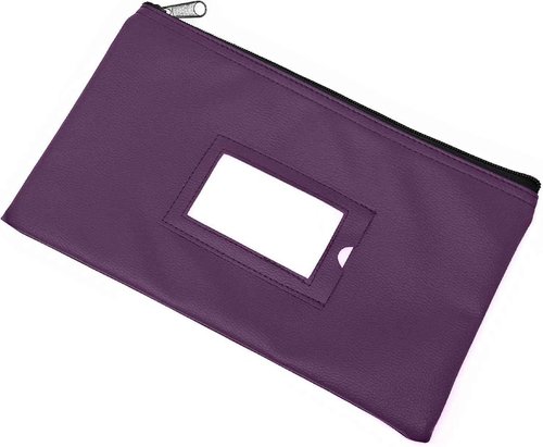 GIDABRAND Money Bank Deposit Bag with Zipper | 11x6 inch | Purple | Durable Leatherette Money Cash Coin Check Wallet Pouch for Men & Women with Framed ID Window and Blank Card (10)