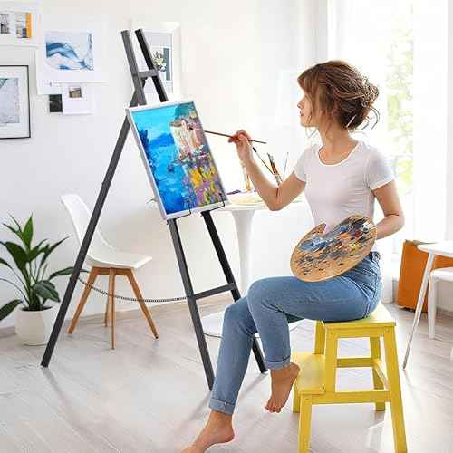 Metal Easel Stand ? Adjustable Heavy Duty Metal Display Eassel for Wedding Signs, Posters, Paintings & Commercial Displays ? Sturdy Art Easel with Secure Chain (Black)