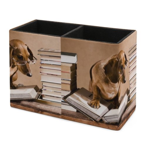 Niapessel Pencil Holder for Desk, Funny Dachshund Animal Pen Holder Storage Desktop Pen Organizer Desk Pencil Organizer Makeup Brush Holder for Office School College Leather