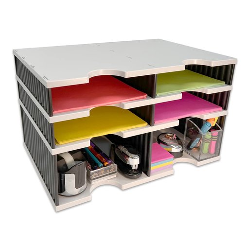 Desktop Organizer 4 Letter Tray Sorter Plus Riser Storage Base for Easy Access to Lower Slots, Desk Accessories & Supplies. Optional File Topper & Drawers