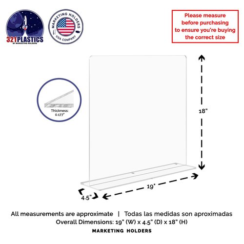 Clear Acrylic Large Sink Splash Guard Freestanding Panel Barrier One Piece No Assembly Protective Shield for Medical Complexes Schools Workspaces and Restaurants 19" x 18" by Marketing Holders