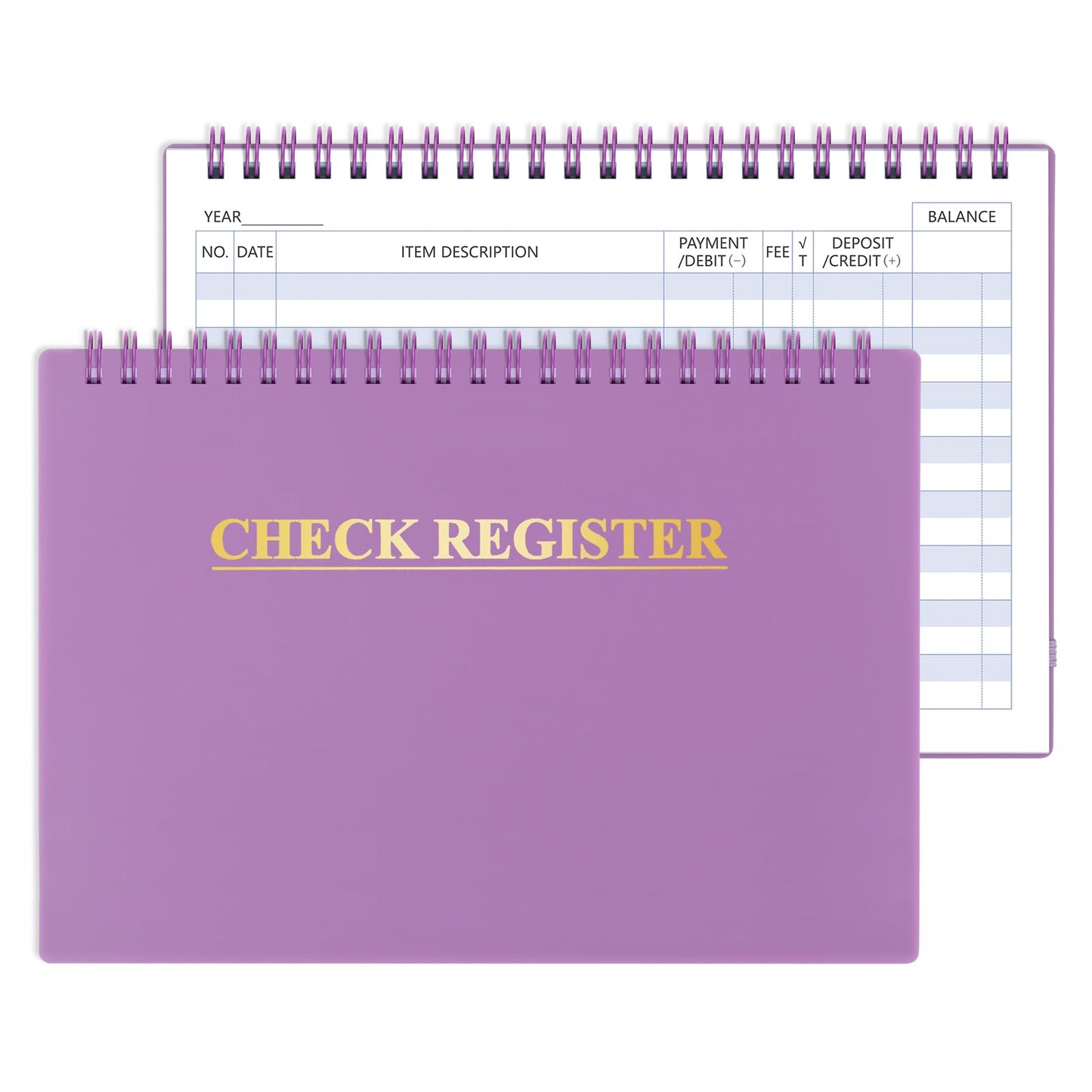 Checkbook Register, Check Registers for Personal Checkbook, Checking Book Register, Financial Ledger for Debit Card & Personal Bank Checks Order Online - Wide Edition, 8.4" x 6.1" (Purple)