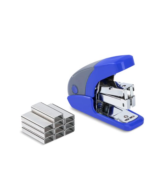 PAPERPAL Effortless Mini Stapler Set, 20 Sheet Capacity, Integrated Remover & Staple Storage, Holds 1/4" Staples, Includes 1000 Staples, Lightweight, Office, School & Daily Use, Dark Blue