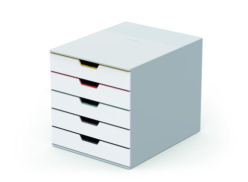 Durable Varicolor 5 Drawer Unit - White Desktop Drawer Set with 5 Color Coded Draws - Letter to Folio Size Files - Perfect for Storing Documents and Paper Work