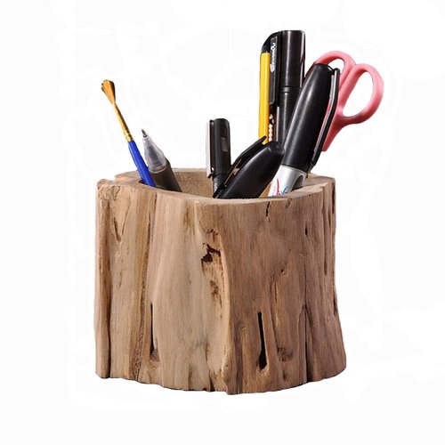 YOURNELO Solid Wooden Stump Pen Pencil Holder Desk Organizer Accessories