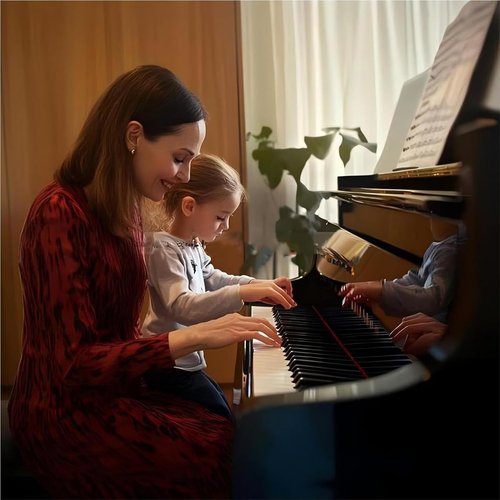 FILISITE Duet Piano Bench with Storage, Wooden Piano Stool with Waterproof Padded Cushion, Bench Seat for Vanity, Living Room, Bedroom (Wood)