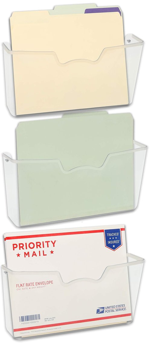 Simple Houseware Clear Single Pocket Wall Mount for Hanging File Holder, 3 Packs