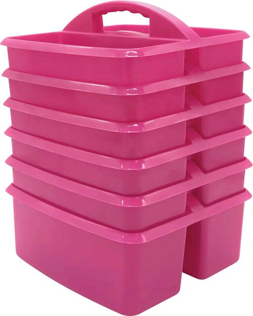 Teacher Created Resources Pink Portable Plastic Storage Caddy 6-Pack for Classrooms, Kids Room, and Office Organization, 3 Compartment