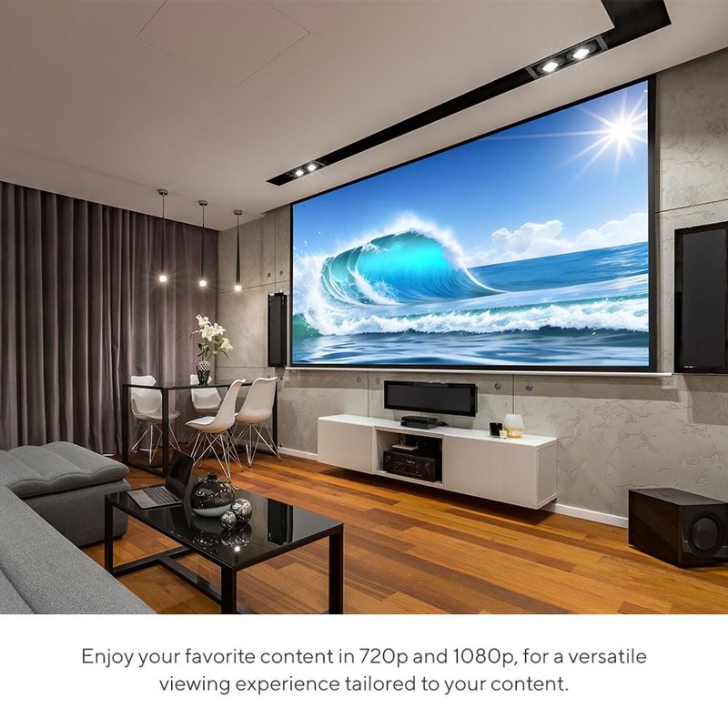 Core Innovations Home Theater Bundle with Projector, 120" Screen, and Two Mini Bluetooth Wireless Bone Conduction Instant Speakers, Sea Blue
