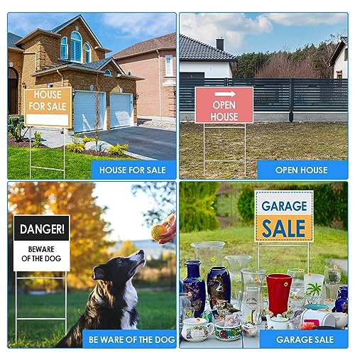 Therwen 30 Pcs H Stake for Yard Sign 24'' x 10'' Metal Heavy Duty H Frame Lawn Wire Stake Weatherproof Metal Sign Holder Bulk for 4mm 5mm Corrugated Signs Board Guidepost Yard Garden Halloween Decor