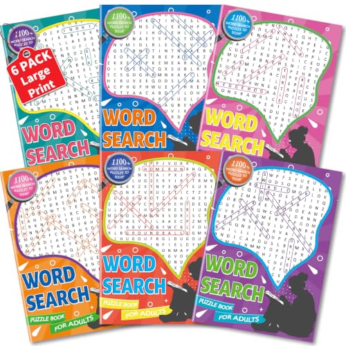 Kalysky 6 Pack Large Print Word Search Puzzle Books - Eye-Friendly, Large Font, 330 Themes for Brain Health