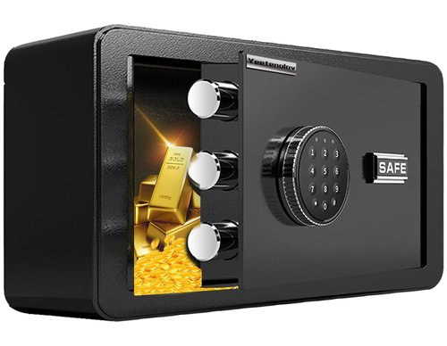 Yeetenolov Small Safe Box, Lock Box for Money, Jewelry, Documents and Guns, 0.5 Cubic Feet Digital Security safes for Home, Hotel, or Business, black, 11.8" L x 7.9" W x 7.9" H