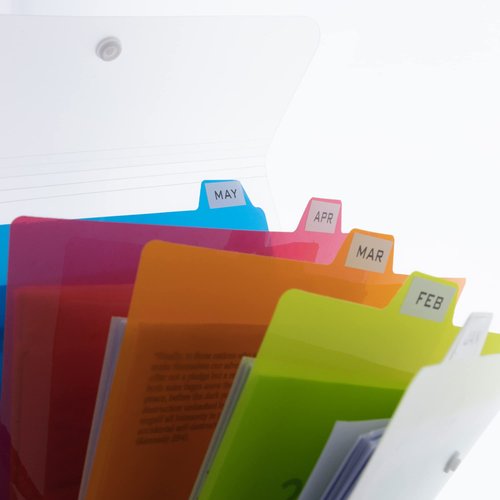 BAZIC Products Expanding File Folder 5 Pockets w/Tab, Letter Size Plastic File Pocket Folders, Office Supplies Paper Documents Organizer, 12-Pack