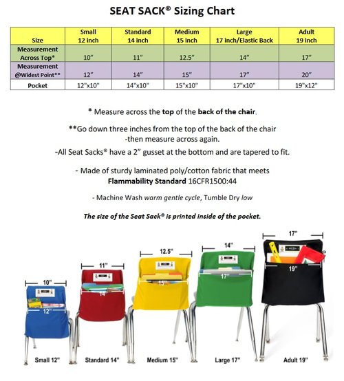 Seat Sack Medium Chair Storage Pocket - 15 Inches Black - Organizer for Classroom Chairs, Durable and Spacious, Storage and Organization