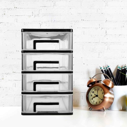 STOBOK Storage Containers, 4 Layers Plastic Storage Containers with Drawers Multifunctional Desktop Storage Box for Home, Office, Sundries Holder Plastic Storage Bins