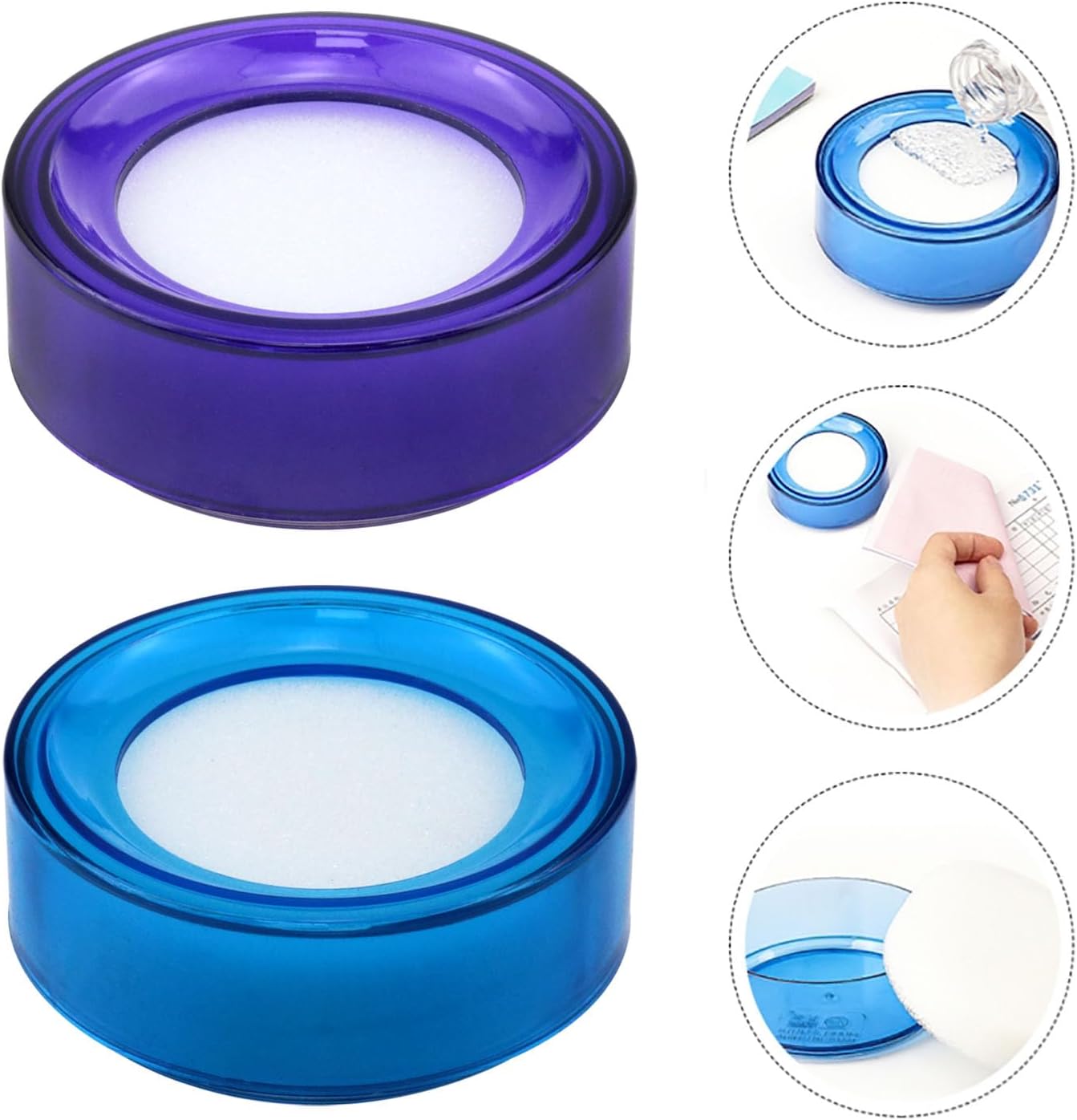 Skiennix Finger Wet Sponge | Round Plastic Cup Moistener | Purple & Blue | 4-Pack (2.75" x 2.75" x 1.06")