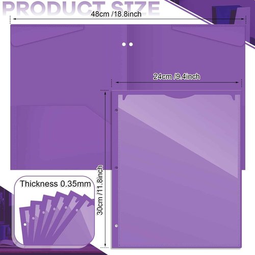 Henoyso 24 Pack Plastic Folders with Clear Front Pocket Back to School Heavy Duty File Folders with 2 Pockets and Card Slot for Student School to Home Supply, Office, Teachers (Purple)