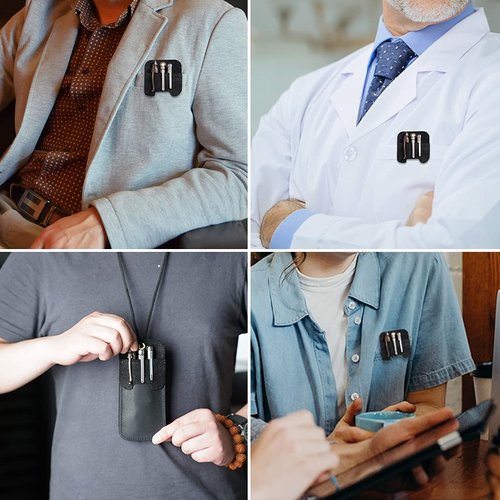 VIPERADE PJ22 Pocket Protector, Double Storage Pocket Protectors for Men, Pencils, Tools and Cards, Leather Pen Holder Organizer, Pen Pocket Protector for Shirts, Lab Coats, Pants, Pen Sleeve(Black)