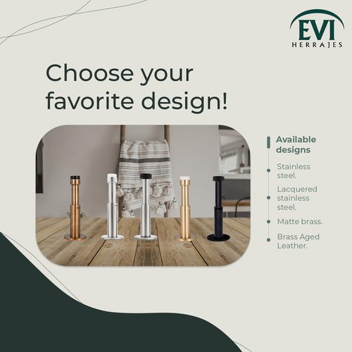 EVI Herrajes | Door Stop for Wall Placement | Adjustable Length: 88-125 mm | Stainless Steel | White Silicone Rubber | Shock Absorber | I-182BCB