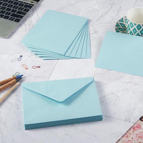 Skiennix A7 Colorful Envelopes - 50 Pack V Flap for Invitations, Weddings & More | Light Blue 5.24 x 7.24 Inches