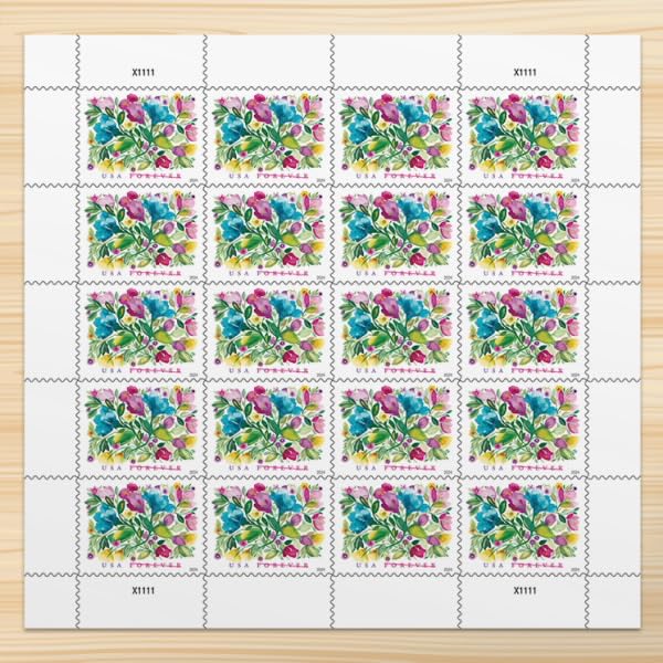 United States Postal Service Celebration Blooms Forever Postage Stamps Sheet of 20 Flowers & Garden