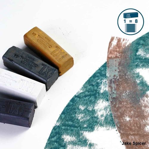 Derwent Tinted Charcoal XL Blocks 6 Tin, Set of 6, 60mm Extra-Large Block, Naturally Water-soluble, Ideal for Sketching, Drawing and Expressive Mark Making, Professional Quality (2306177)
