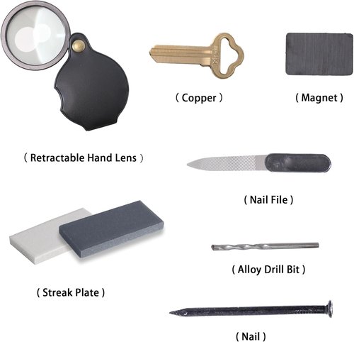 Mineral ID Kit by [Brand Name] - 7 Essential Tools for Geology Classrooms & Field Analysis | Includes Streak Plate, Magnet, Lens & More