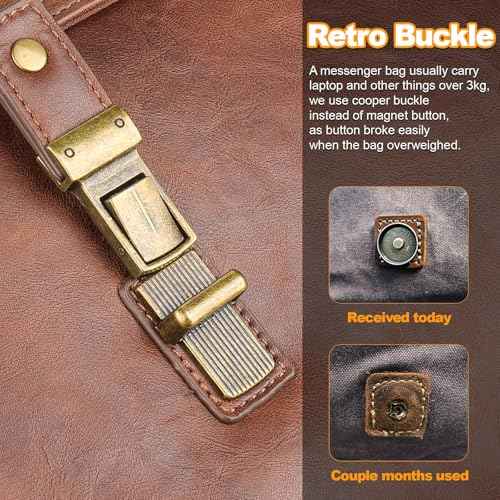 Mens messenger bag 17 inch, Waterproof Faux Leather Laptop Briefcase Large Computer Laptop Bag Leather Satchel Bag Retro Shoulder Bag for Office Business Travel College Brown