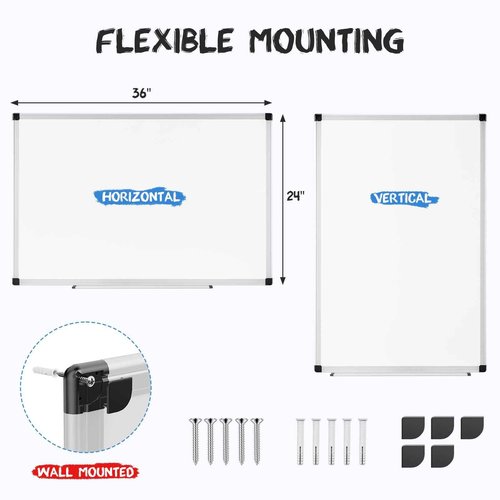 DUMOS Magnetic White Board, 36 X 24 Inches Dry Erase Board for Home Office School,Sliver Reinforced Aluminum Frame