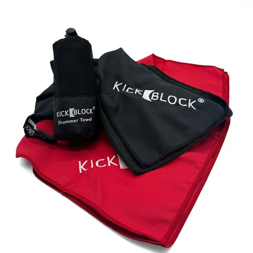 KickBlock Drummer Towel - Quick Dry Towel for Musicians - Attaches to Drum Kit - Sweat Absorbing Hand Towel - Drum Set Accessory & Gift (Black)