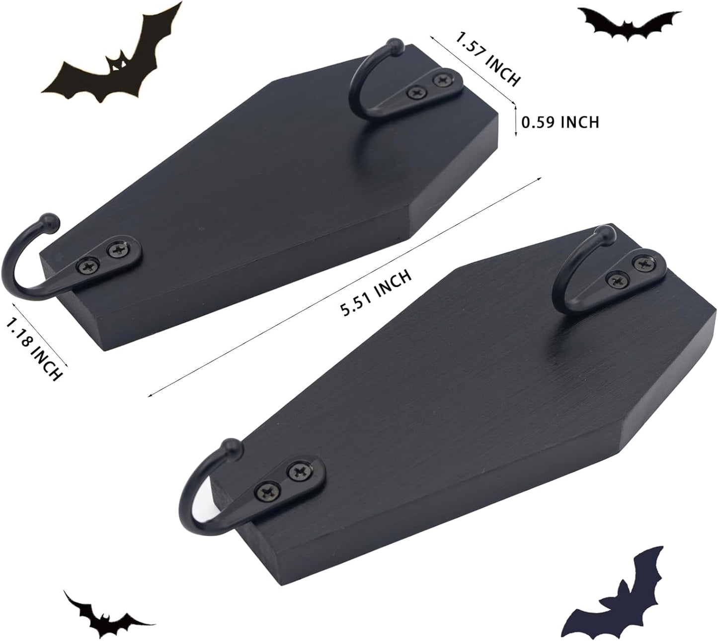 Skiennix Coffin Wall Hook Set - Spooky Gothic Home Decor - Rustic Black Wooden Key Hangers | 4 Pieces