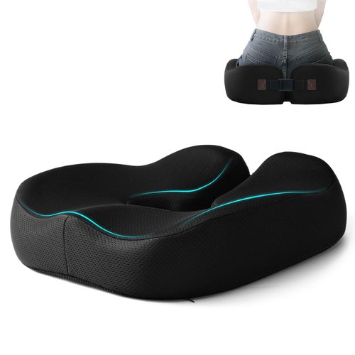 LSMColda Orthopedic Memory Foam Seat Cushion - Donut Pillow for Tailbone Pain Relief, Sciatica, Hemorrhoids & Postpartum - Office Chair, Car & Home Cushion for Back & Coccyx Support (Black)