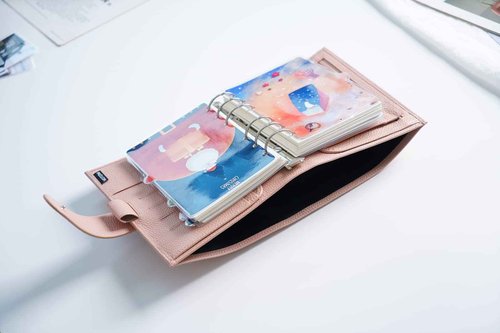 Moterm A6 Luxe Rings Planner - Genuine Leather Binder Organizer (30mm Ring, Pebbled-Dusty Rose) - NOT a Standard A6