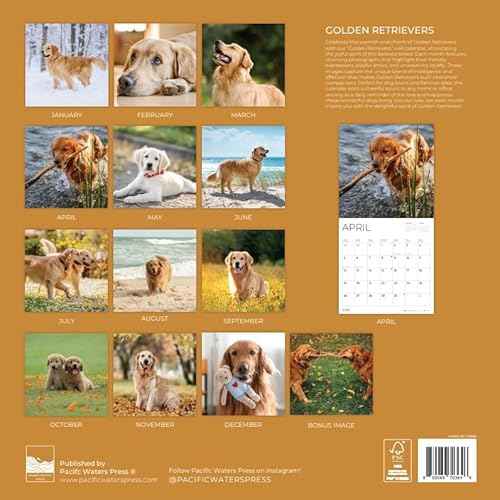 2026 Golden Retriever Wall Calendar 12 Month | 12" x 24" Open | Giftable | Dog Calendar 2026 | Thick & Sturdy Paper for Calendar Organizing & Planning | Pacific Waters Press (Golden Retriever)