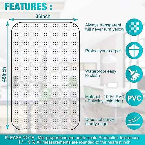 BesWin Office Chair Mat for Carpeted Floors, Transparent Desk Chair Mat for Low Pile Carpets, Plastic Floor Mat for Office Chair on Carpet for Work, Home, Gaming, Easy Glide (36" X 48" Rectangle)