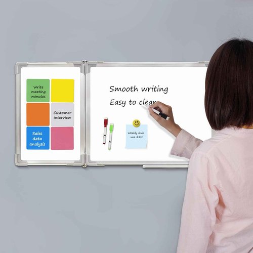 Whiteboard Set - Dry Erase Board 47 x 18 in with 1 Dry Wipe Eraser, 4 Markers, 4 Magnets and 6 Magnetic Notes - Large Vision Wall White Board for Home Office College