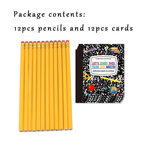 SEBMNOO Welcome Back to School Pencils #2 HB Bulk with Happy First Day of School Greeting Cards, Cute Gifts for Students, Party Favors Supplies, Gift for Girls Boys, 12pcs #2 Pencils