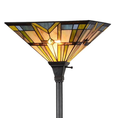 DOCHEER Tiffany Style Mission Floor Lamp Stained Glass Shade Torchiere Lamps, Vintage Uplight Standing Light Fixture for Living Room Bedroom Office, Multi-Colored