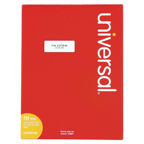 Universal Laser Printer Permanent Labels, 1" x 2 5/8, White, 7500/Box (80120)