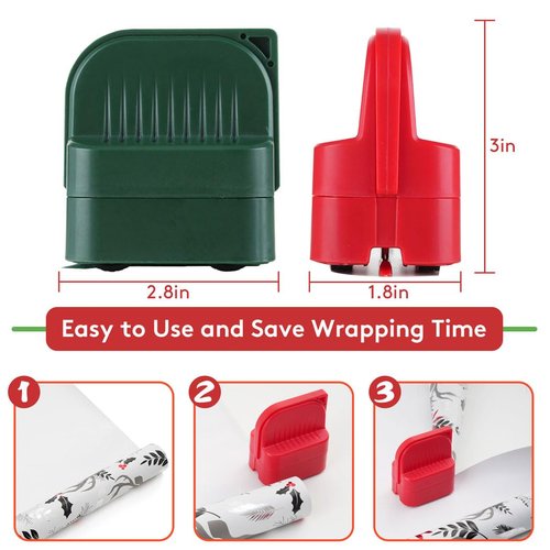 2Pcs Wrapping Paper Cutter, Gift Wrap Cutter with 2 Replaceable Blade 4 Wheels Compact Christmas Gift Wrapping Paper Roll Cutter Tool Green,Red
