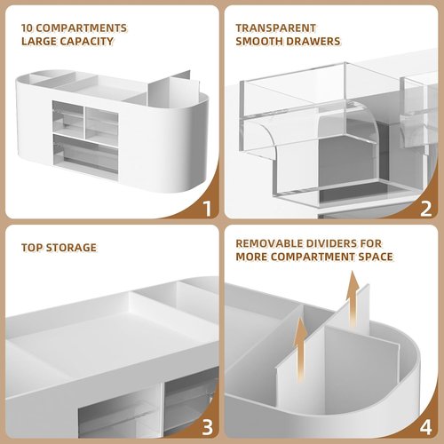 Marbrasse Desk Organizer - Multi-Functional Pen Holder with 3 Drawers & 7 Compartments | White