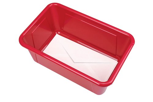 Storex Small Cubby Bins – Plastic Storage Containers for Classroom with Non-Snap Lid, 12.2 x 7.8 x 5.1 inches, Red, (62407U05C) (Pack of 5)