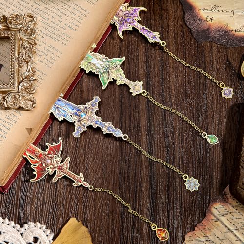 4pcs Fantasy Sword Bookmarks for Books, Journals, Planners - Cool Metal Book Markers for Reading Women & Men, Unique Book Marks Gifts for Book Lovers, Reading Accessories for Students & Adults & Kids