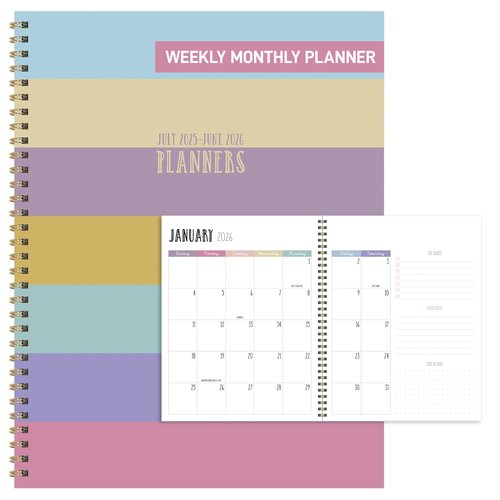 TF Publishing July 2025 - June 2026 Striped Down Large Weekly Monthly Planner - 12 Month Academic Planner 2025-2026 with Durable Cover, Thick Uncoated Paper, and Planning Stickers - 9in x 11in