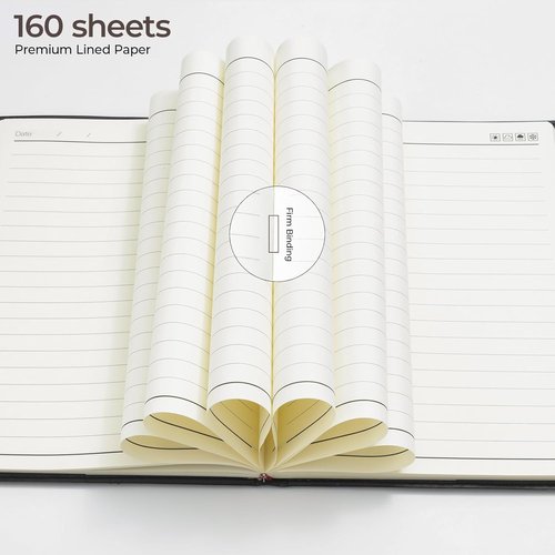M&G Leather Hardcover Journal | 230 Pages, Large B5 Size, Thick Ruled Notebook for Writing (Black & Brown)