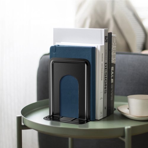 MaxGear Premium Matte Painted Book Ends, Heavy Duty and Sturdy Bookends for Shelves, Office Non-Skid Metal Book End Stopper for Books/CDs/DVDs, 6 x 4.6 x 6 in, Black, 2 Pairs/4 Pieces, Large