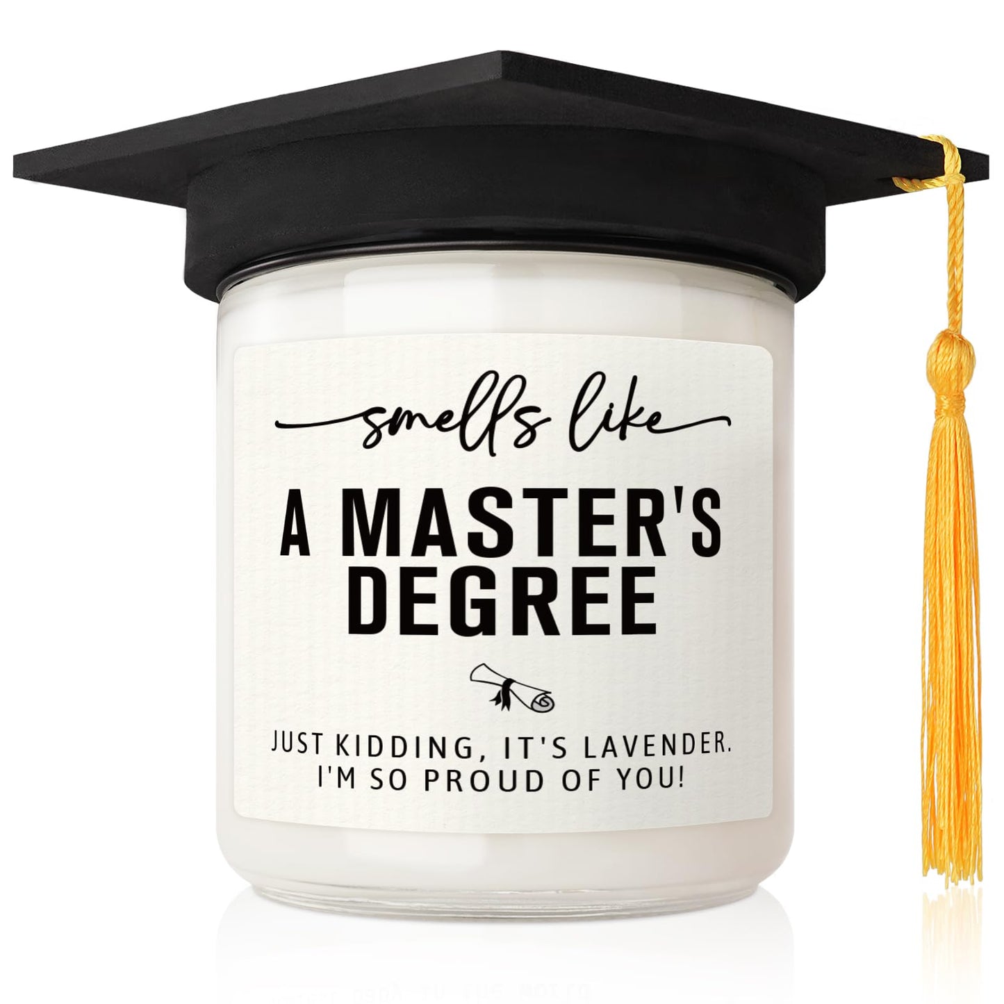 Musaecoin Masters Degree Graduation Gifts- Funny Masters Degree Candle with Mortarboard- Graduation Gift for Her/Him/Graduates, Grad Gift for Women/Men, Lavender, Soy Wax
